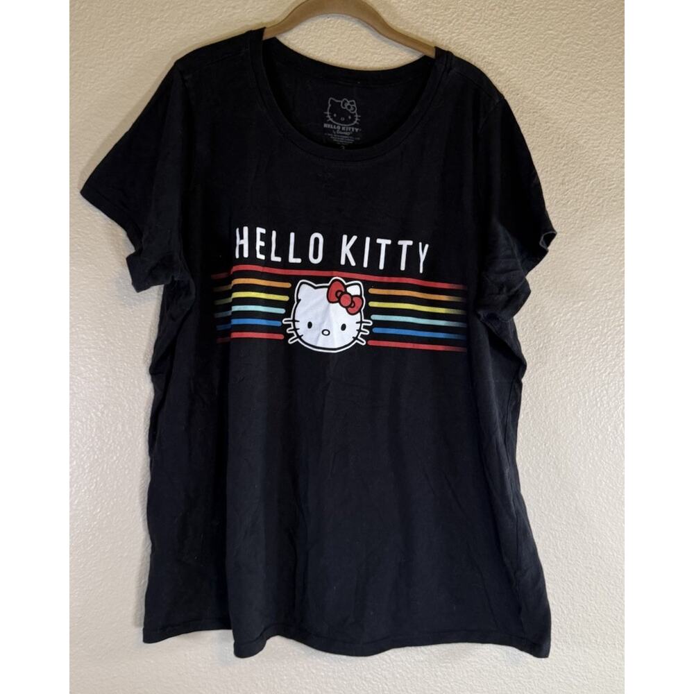 TORRID Sanrio Hello Kitty Plus 3/3X Black Graphic Rainbow Short Sleeve Tee